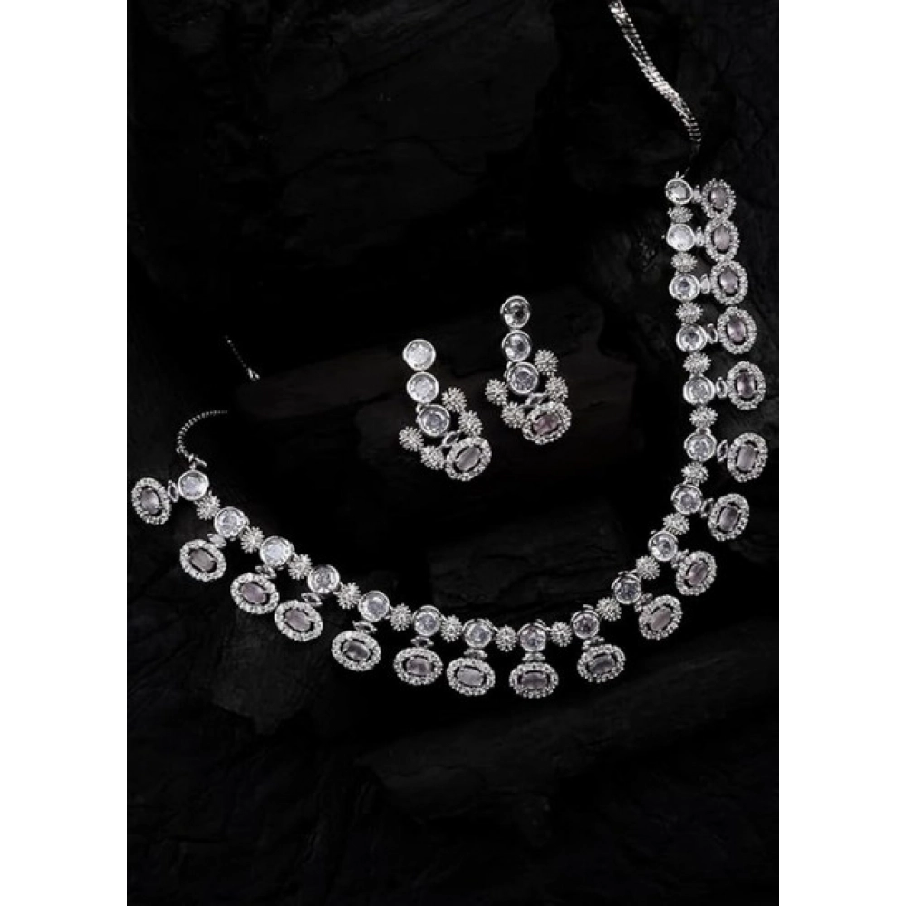 Women's Brass Silver Plated Necklace set (White)