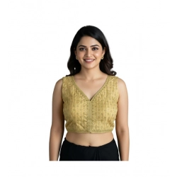 Women's Silk Blend Embroidered V-Neck Non Padded Blouse (Beige 38 Ready (Alterable up to 42)