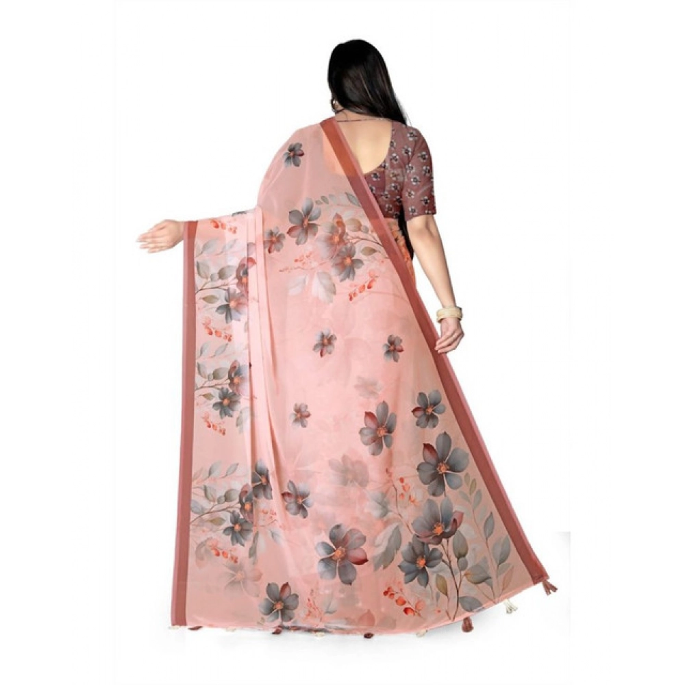 Women's Georgette Floral Printed Saree With Unstitched Blouse 5.5Mtr (Peach) Women's Georgette Floral Printed Saree With Unstitched Blouse 5.5Mtr (Peach)