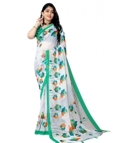 Women's Georgette Floral Printed Saree With Unstitched Blouse 5.5Mtr (Green)
