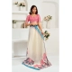 Women's Linen Cotton Printed Ready To Wear Saree With Unstitched Blouse 5.5 Mtr (Cream)