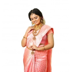 Women's Soft Lichi Silk Printed Saree With Unstitched Blouse 5.5Mtr (Pink)