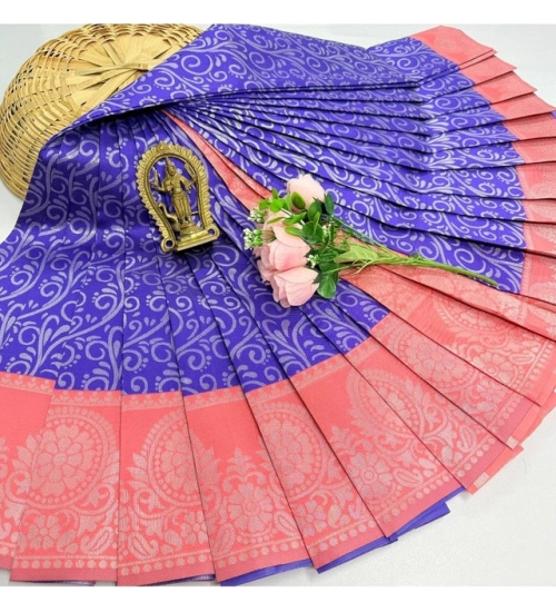 Women's Soft Silk Printed Saree With Unstitched Blouse 5.5Mtr (Indigo Blue)