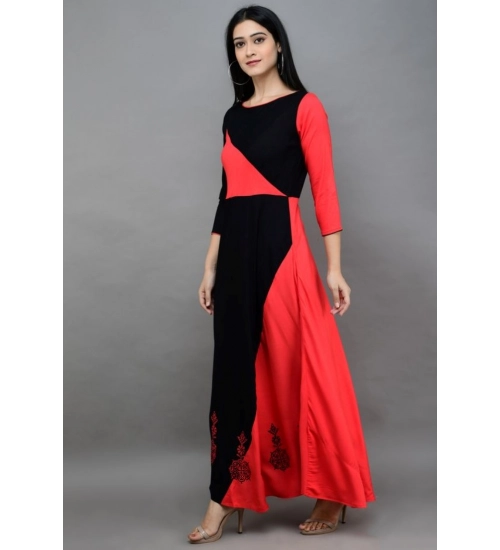 Women's Casual Rayon 3-4th Sleeves Maxi Dress (Pink)