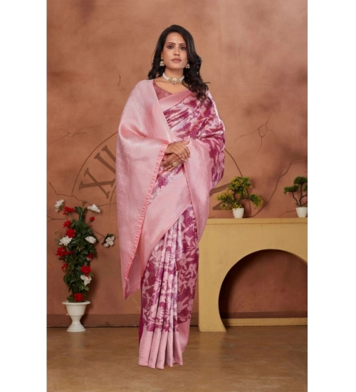 Women's Banarasi Silk Jaquard Woven Saree With Unstitched Blouse 5.5Mtr (Pink)