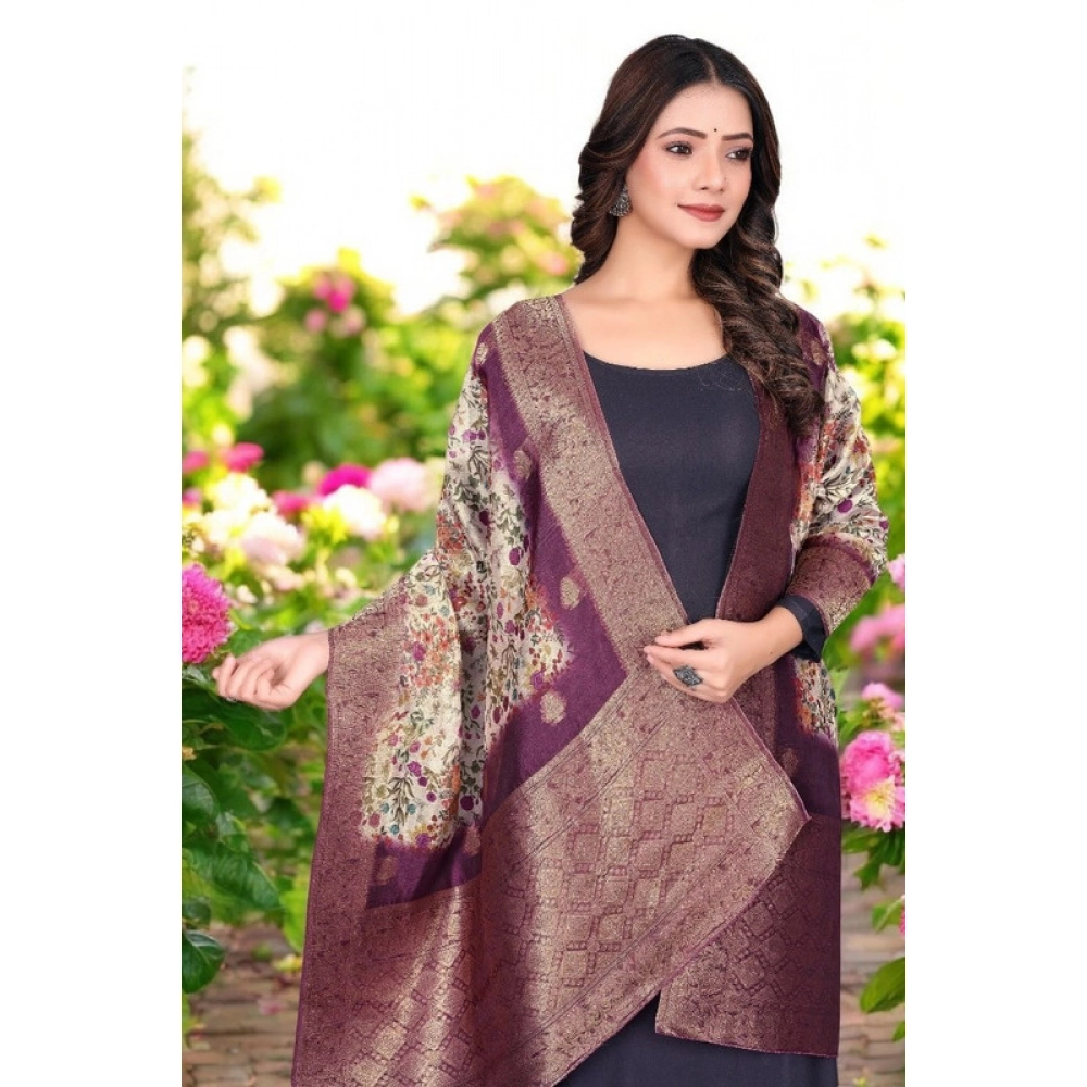 Women's chanderi silk  Printed Dupatta (Magenta, Length: 2 Mtr)