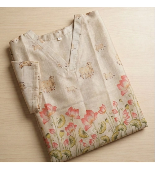 Women's Silk Printed Kurti (Golden)