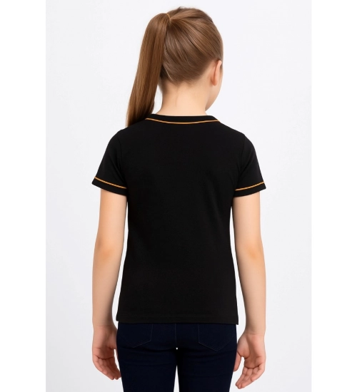 Girl's Cotton Printeded Round Neck T-Shirt (Black)