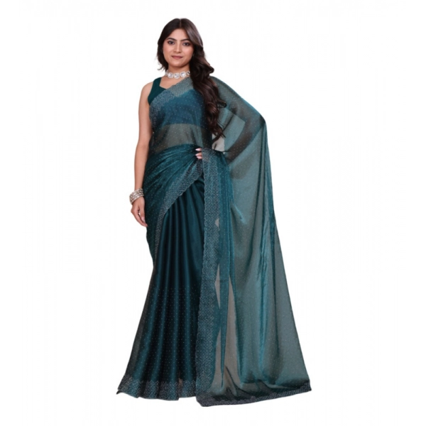 Dropship Women's Jimmy choo Embellished Bollywood Saree With Unstitched Blouse 5.5Mtr (Green)