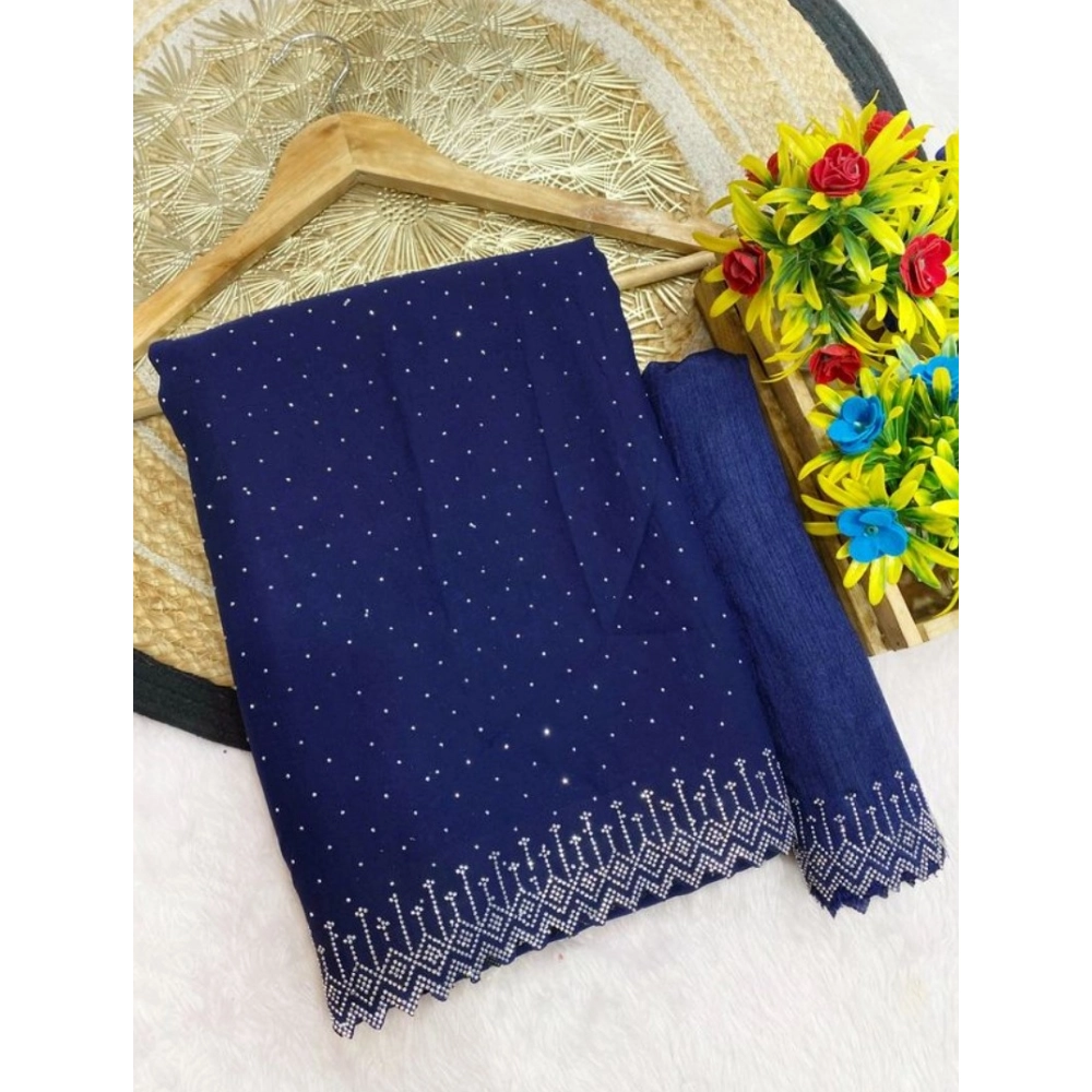 Women's Georgette Stone Work Saree With Unstitched Blouse 5.5Mtr (Blue) Women's Georgette Stone Work Saree With Unstitched Blouse 5.5Mtr (Blue)