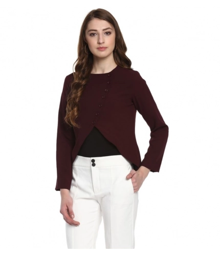 Women's Polyester Diagonal Cut Long Sleeves Blazer (Maroon)