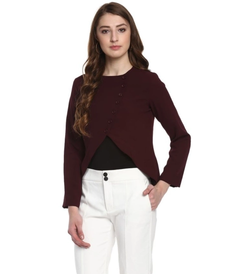 Women's Polyester Diagonal Cut Long Sleeves Blazer (Maroon)