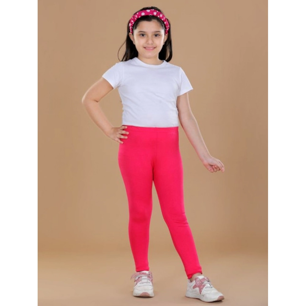 Girl's Cotton Lycra Solid Elasticated Leggings (Dark Pink) Girl's Cotton Lycra Solid Elasticated Leggings (Dark Pink)