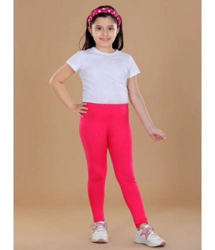 Girl's Cotton Lycra Solid Elasticated Leggings (Dark Pink)