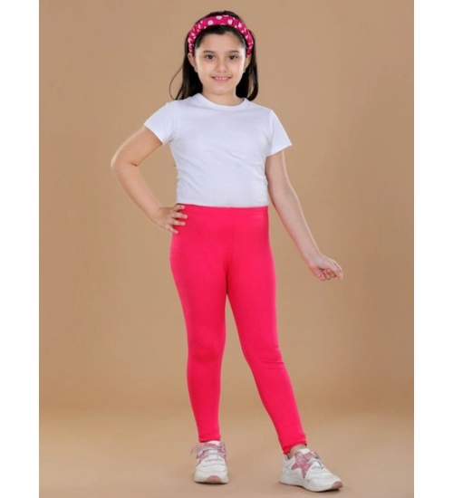 Girl's Cotton Lycra Solid Elasticated Leggings (Dark Pink)