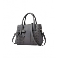 Women's PU Leather Solid Shoulder Zipper Handbag (Grey)