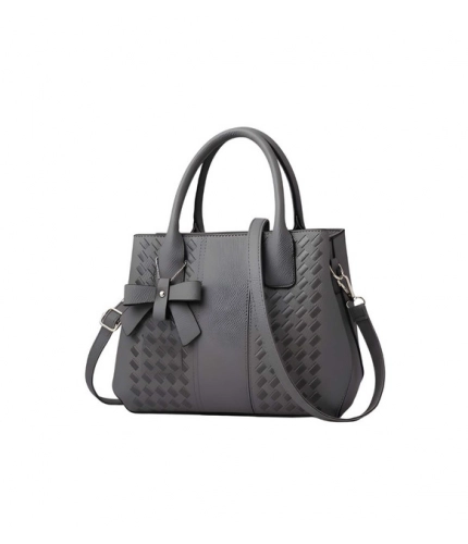 Women's PU Leather Solid Shoulder Zipper Handbag (Grey)