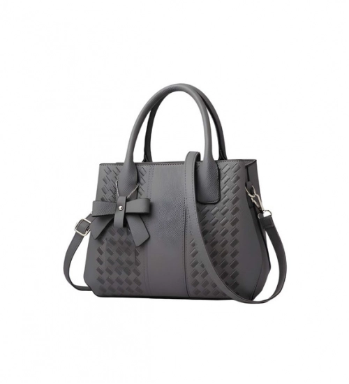 Women's PU Leather Solid Shoulder Zipper Handbag (Grey)