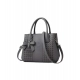 Women's PU Leather Solid Shoulder Zipper Handbag (Grey)