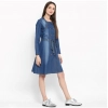 Women's Denim Washed Regular Sleeves Dress (Blue)