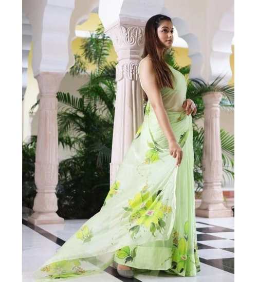 Women's Linen Printed Saree With Unstitched Blouse 5.5Mtr (Green) Women's Linen Printed Saree With Unstitched Blouse 5.5Mtr (Green)