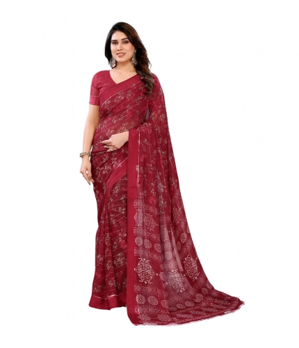 Women's Georgette Printed Saree With Unstitched Blouse 5.5Mtr (Red)