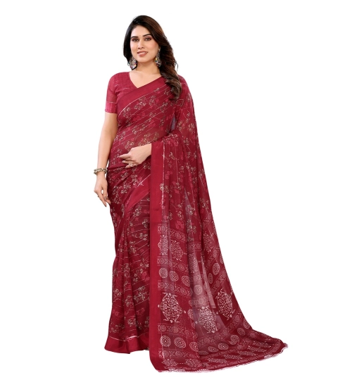 Women's Georgette Printed Saree With Unstitched Blouse 5.5Mtr (Red)