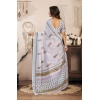 Women's Faux Linen Floral Print Ready to wear Saree With Unstitched Blouse 5.5Mtr (Off_White)