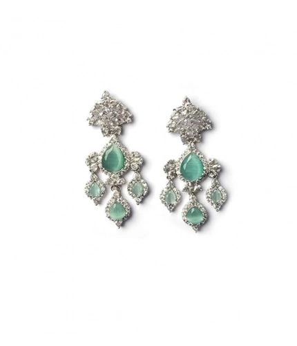 Women's Brass Silver Plated Drop Earrings (Turquoise)