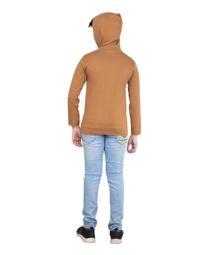 Boy's Cotton Printeded Hooded Neck Hoodies (Brown)