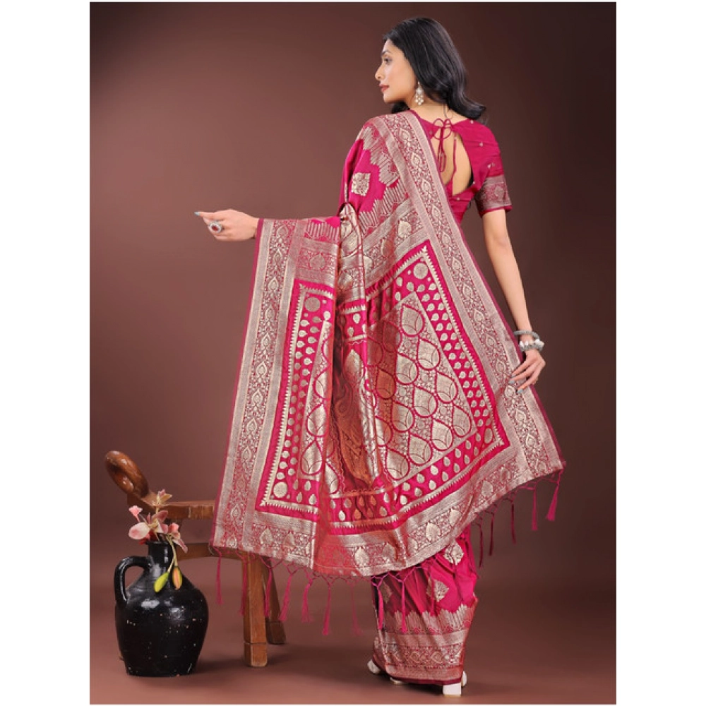 Women's Silk Printed Saree With Unstitched Blouse 5.5Mtr (Magenta) Women's Silk Printed Saree With Unstitched Blouse 5.5Mtr (Magenta)