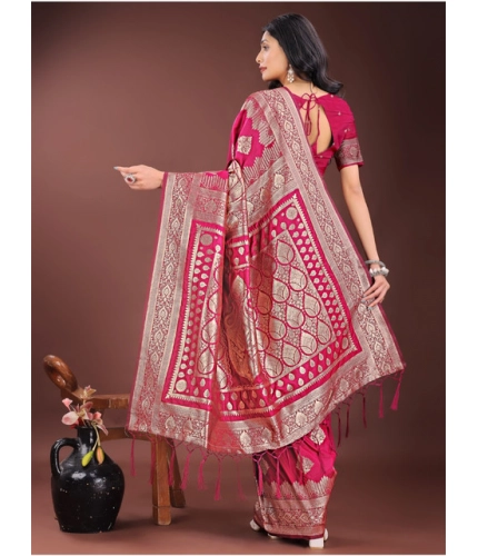 Women's Silk Printed Saree With Unstitched Blouse 5.5Mtr (Magenta)
