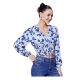Women's Polyester Floral Long Sleeves Top (Blue) Women's Polyester Floral Long Sleeves Top (Blue)
