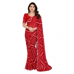 Women's Georgette Printed Saree With Unstitched Blouse 5.5Mtr (Red)