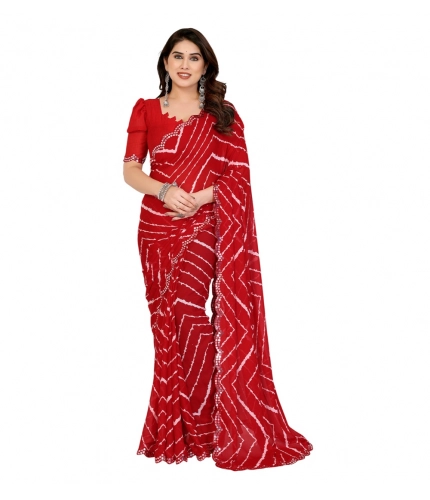 Women's Georgette Printed Saree With Unstitched Blouse 5.5Mtr (Red)
