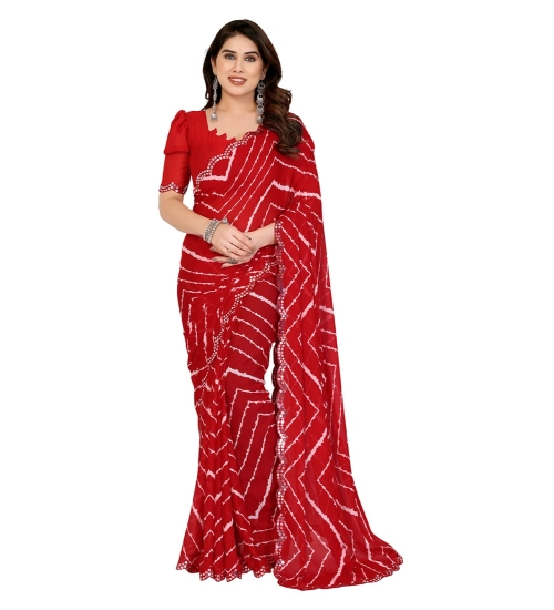 Women's Georgette Printed Saree With Unstitched Blouse 5.5Mtr (Red)