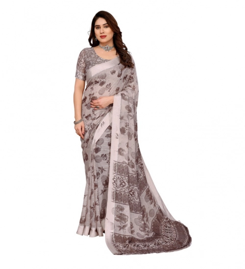 Women's Georgette Printed Saree With Unstitched Blouse 5.5Mtr (Grey)