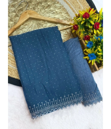 Women's Georgette Stone Work Saree With Unstitched Blouse 5.5Mtr (Grey)