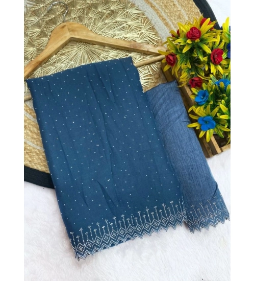 Women's Georgette Stone Work Saree With Unstitched Blouse 5.5Mtr (Grey)