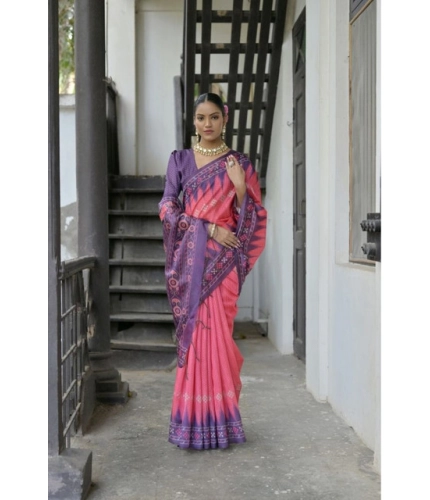 Women's Faux_Tussar Ikat Saree With Unstitched Blouse 5.5Mtr (Peach)
