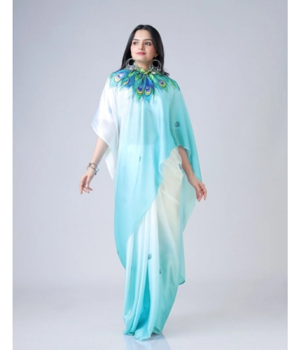 Women's Soft Crepe Silk Printed Ready To Wear Saree With Unstitched Blouse 5.5Mtr (Sky Blue)