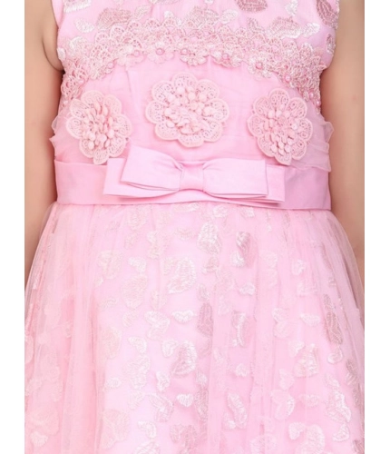 Girl's Net Embroidered Sleeveless Dress (Pink)