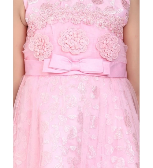 Girl's Net Embroidered Sleeveless Dress (Pink)