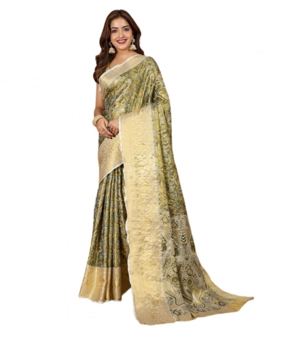 Women's Jacquard Saree With Unstitched Blouse 5.5Mtr (Olive) Women's Jacquard Saree With Unstitched Blouse 5.5Mtr (Olive)