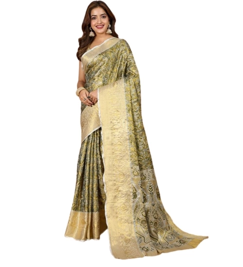 Women's Jacquard Saree With Unstitched Blouse 5.5Mtr (Olive)