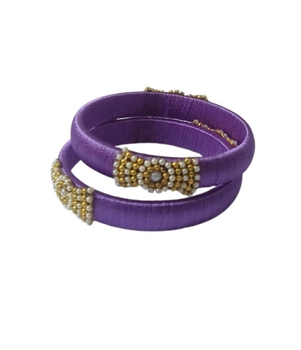 Women's Plastic Silk Thread Bangles (Light Violet, Size: 2.4)