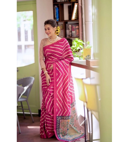 Women's Faux_Tussar_Silk Geometric_Print Saree With Unstitched Blouse 5.5Mtr (Light_Pink)