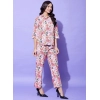 Women's Polyester Floral 3-4th Sleeve Co-Ord Set (Multicolor)