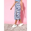Women's Polyester Floral Side Zip Skirt (Blue - White)