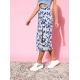 Women's Polyester Floral Side Zip Skirt (Blue - White) Women's Polyester Floral Side Zip Skirt (Blue - White)